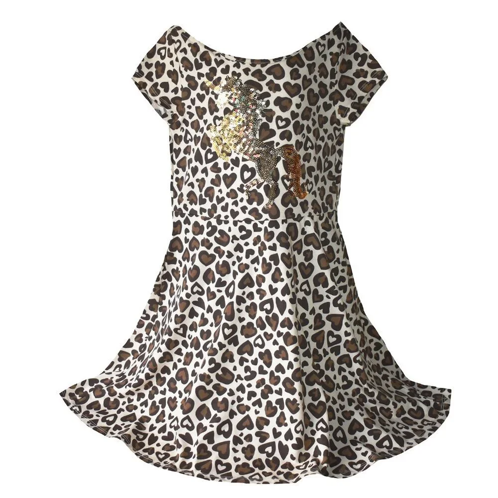 The Children’s Place Girls Dress Animal Print Short Sleeve Sequin Unicorn